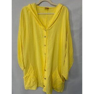 Oh My Gauze! Yellow Hooded Button-Front Top S/M 100% Cotton
